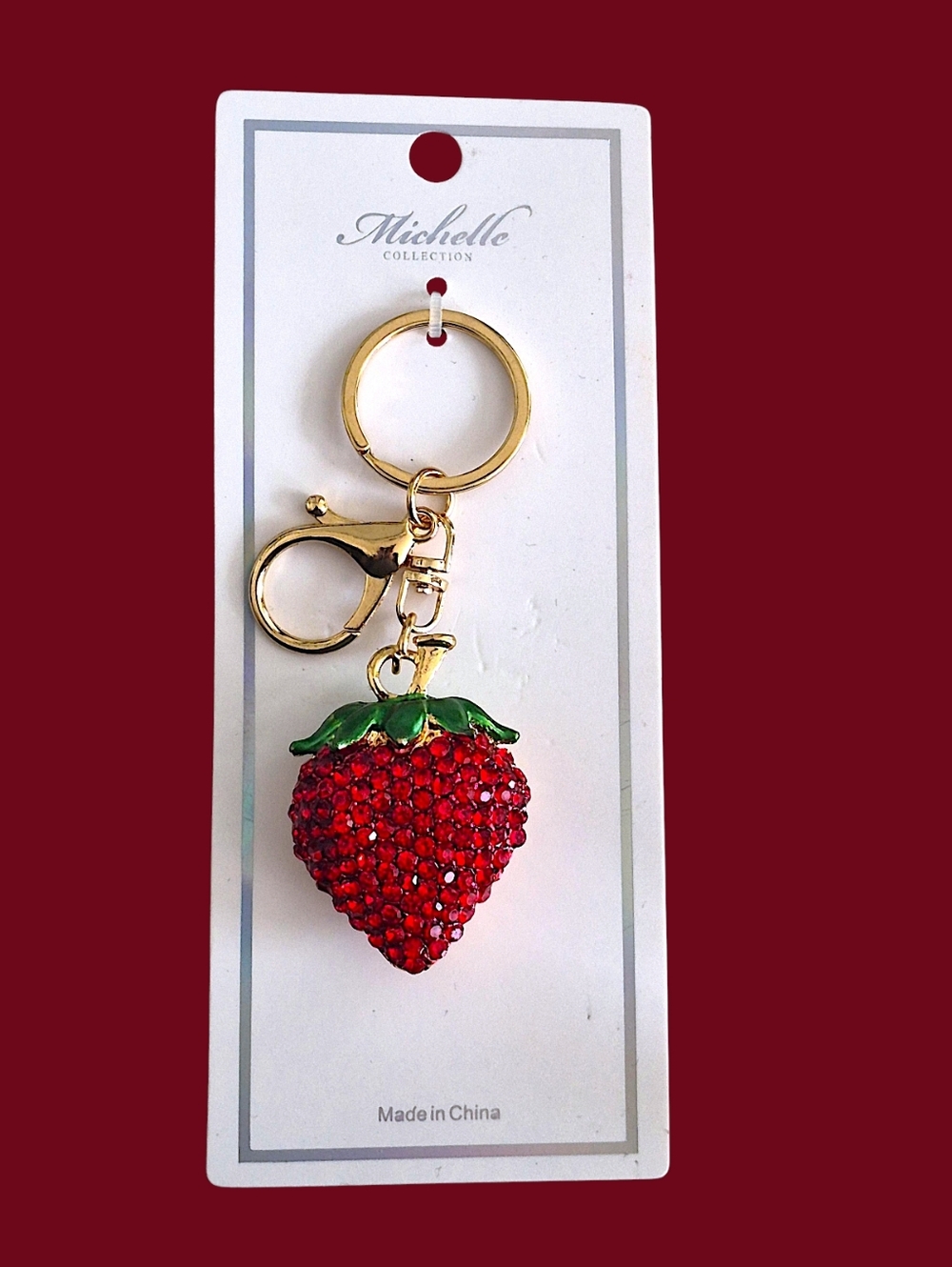 Red Crystal Strawberry Bag Charm / Keychain
